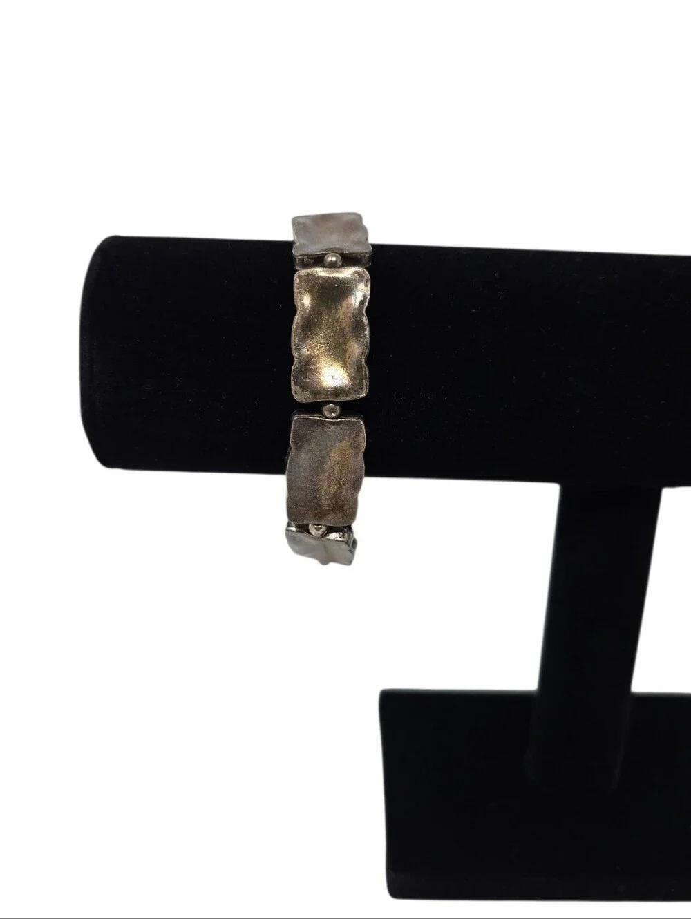 Vintage Modernist Rectangular Link Sterling Silver Bracelet With Dark Finish